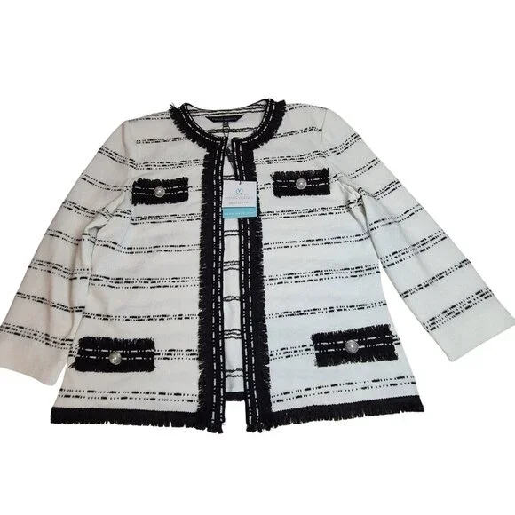 Ming Wang Women's Size XS Striped Blazer Jacket Black White ¾ Sleeve (42) - Picture 5 of 15